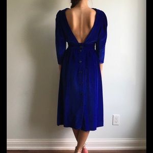 Vintage Royal Blue Velvet Backless Dress